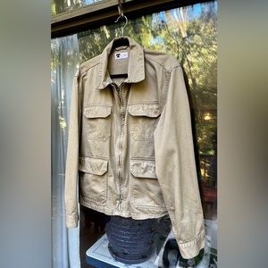 Tellason Garage Work Jacket Zip Up Tan Khaki Cotton Made in USA Workear EUC